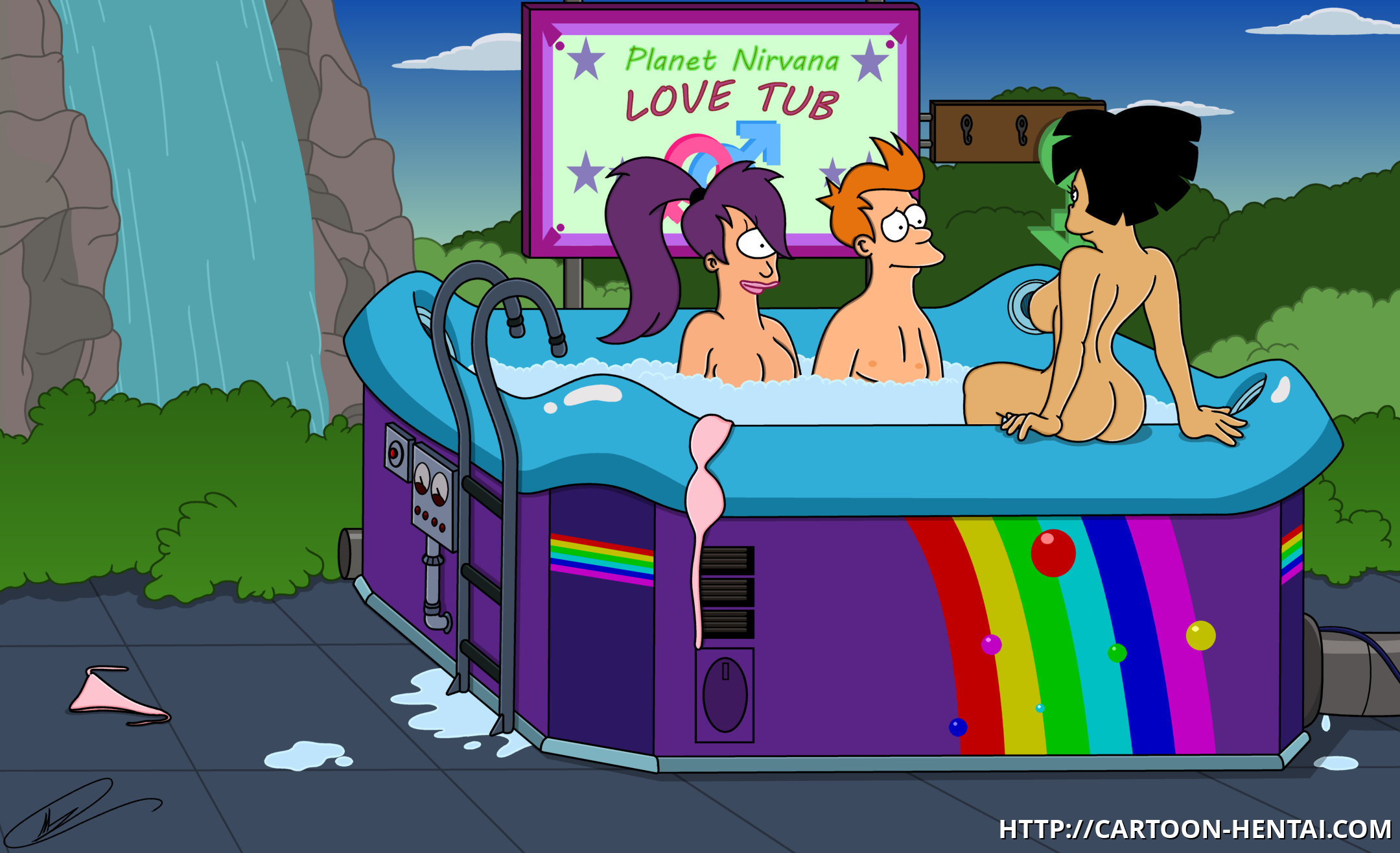 Futurama Porn Leela And Amy - Philip J. Fry witl Leela Turanga and Amy Wong like love tub â€“ Futurama Porn
